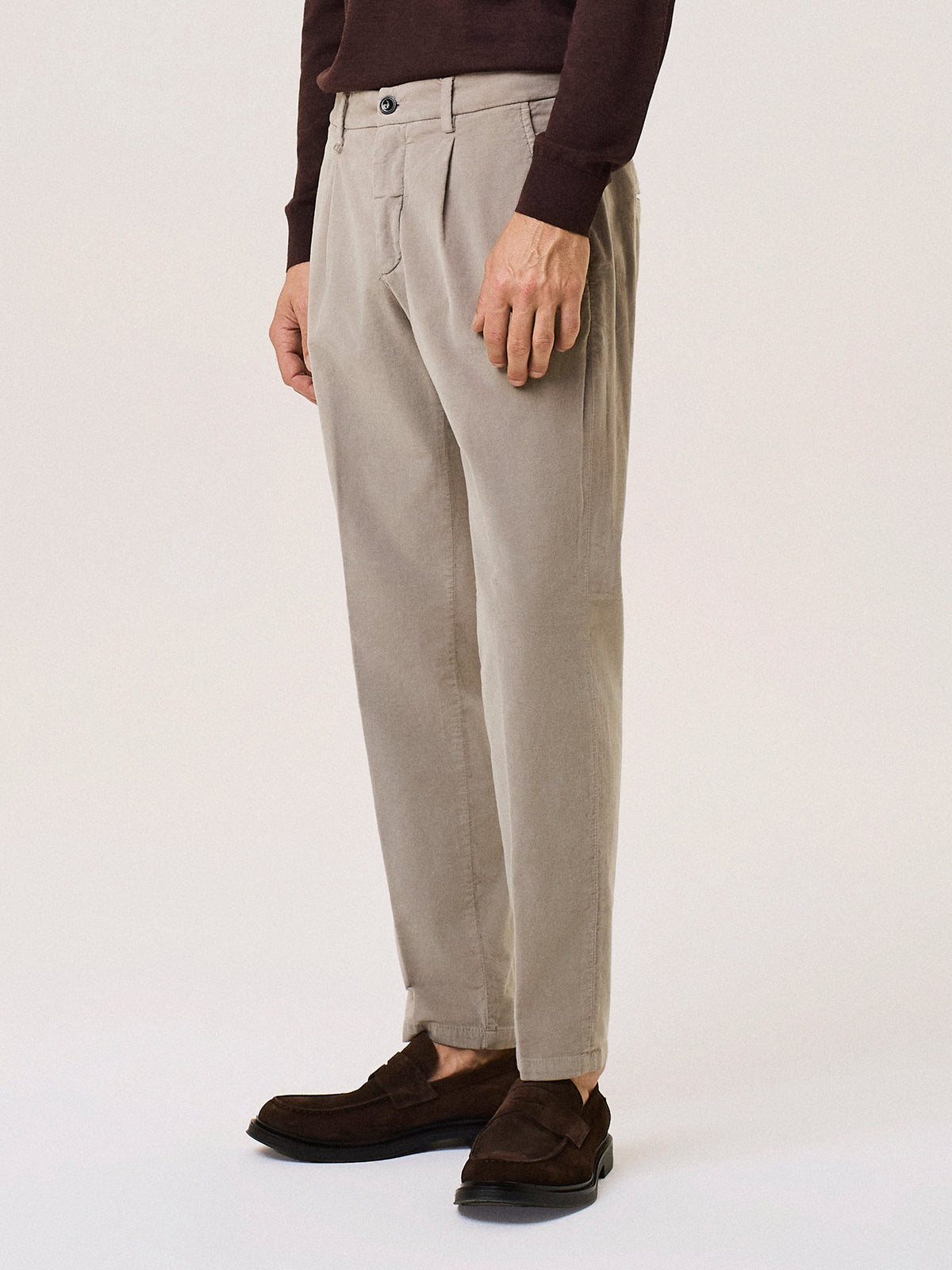 Pantalone da uomo ecrù, pinces frontali e vita elasticizzata, David Naman