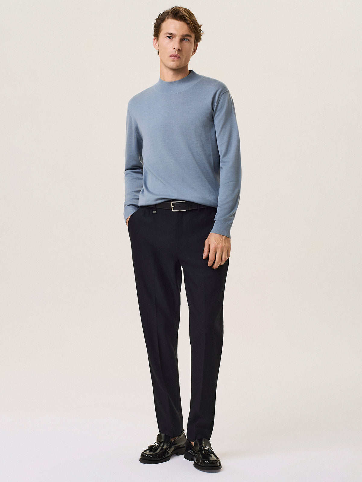 Merino wool and silk mock neck sweater