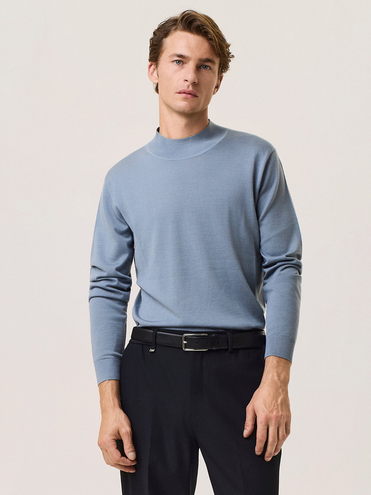 Merino wool and silk mock neck sweater