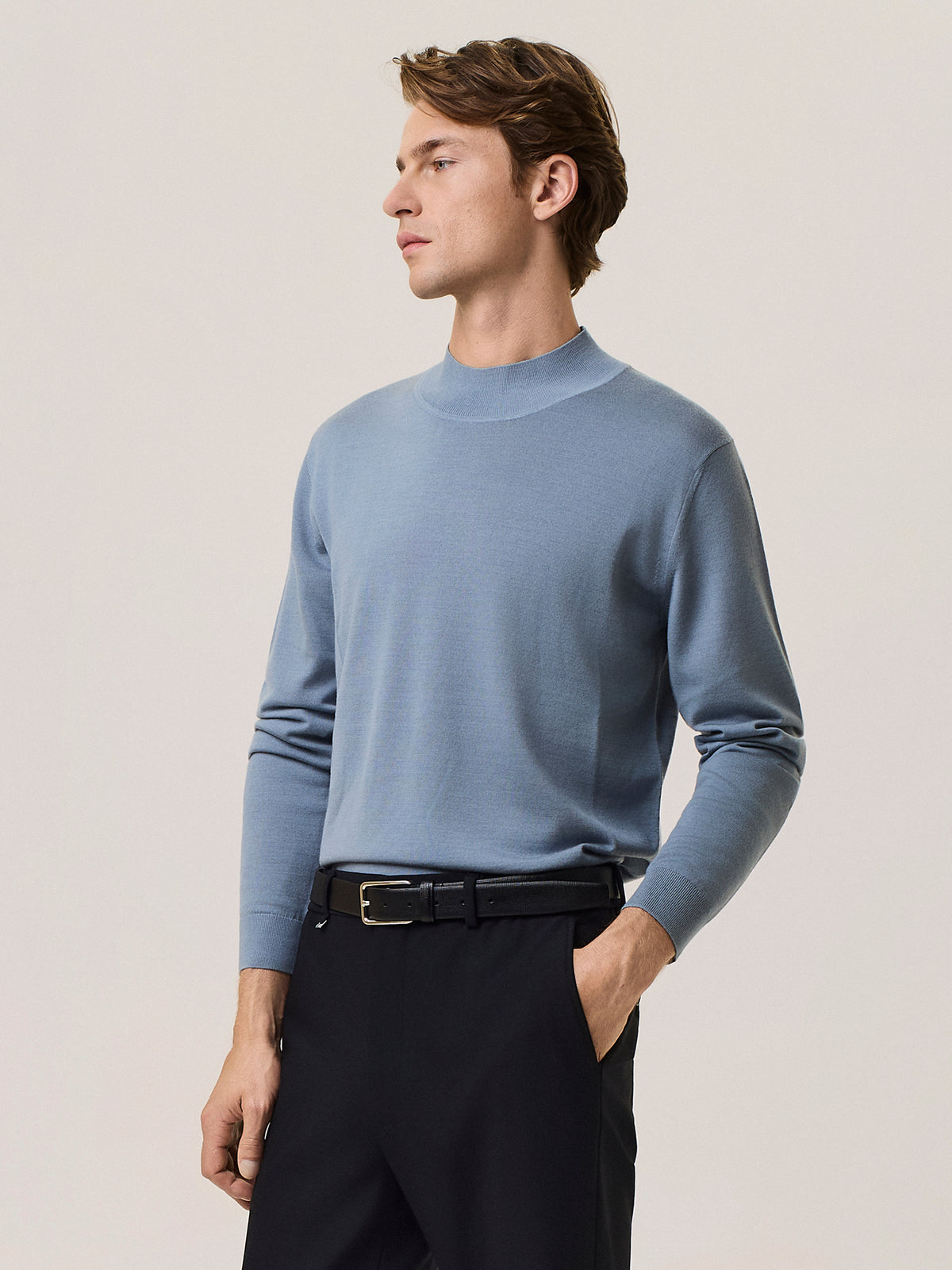 Merino wool and silk mock neck sweater