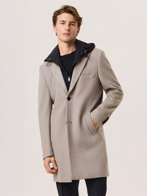 wool blend coat with removable nylon bib
