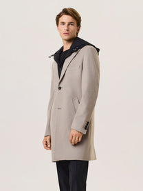 wool blend coat with removable nylon bib