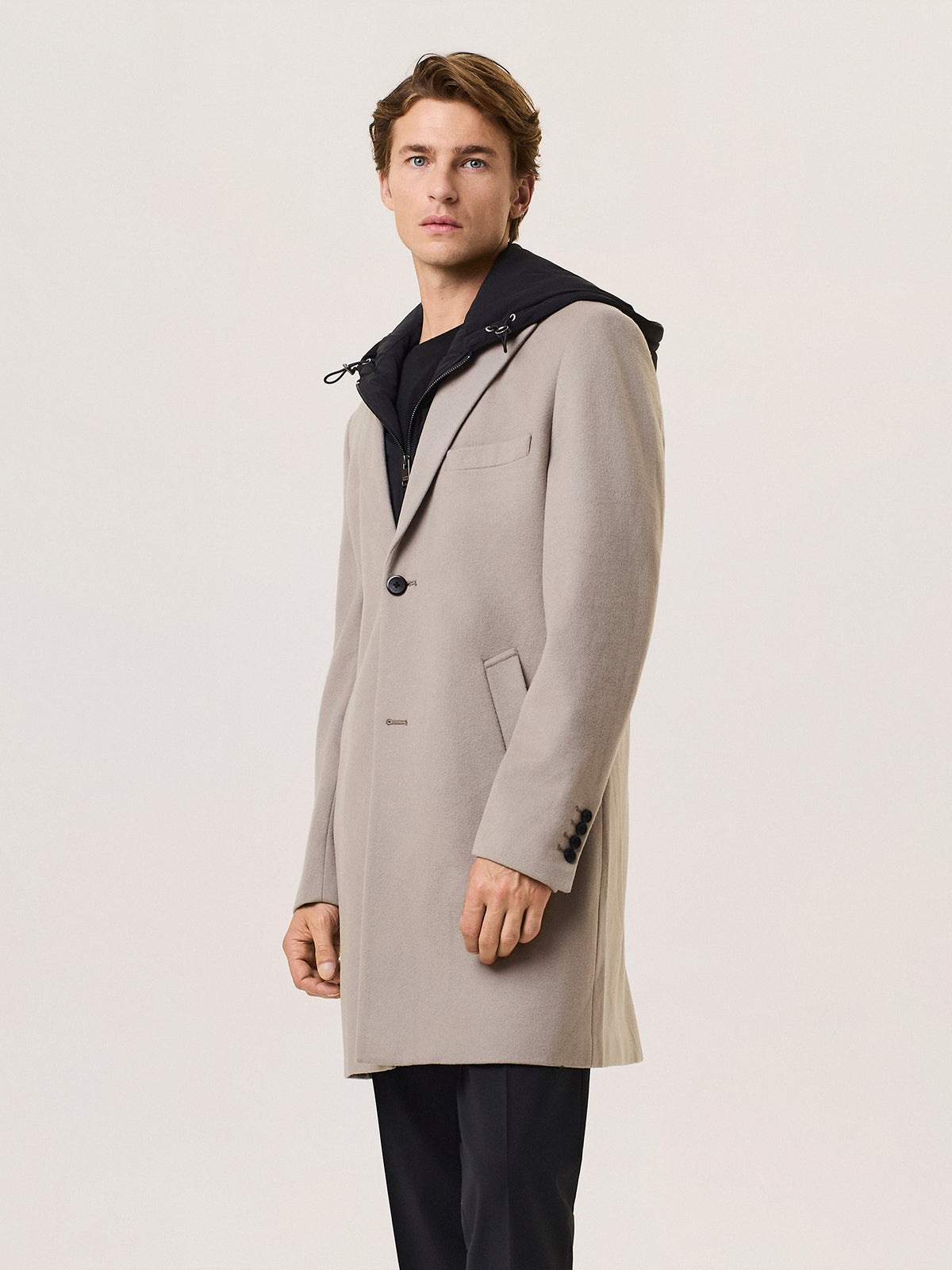 wool blend coat with removable nylon bib