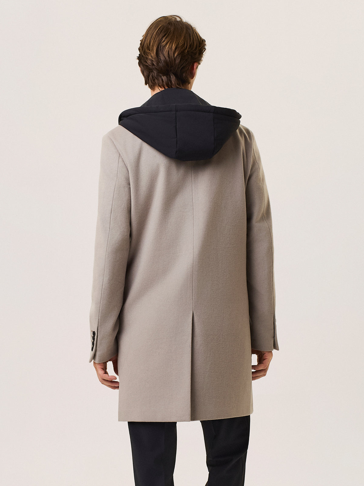 wool blend coat with removable nylon bib