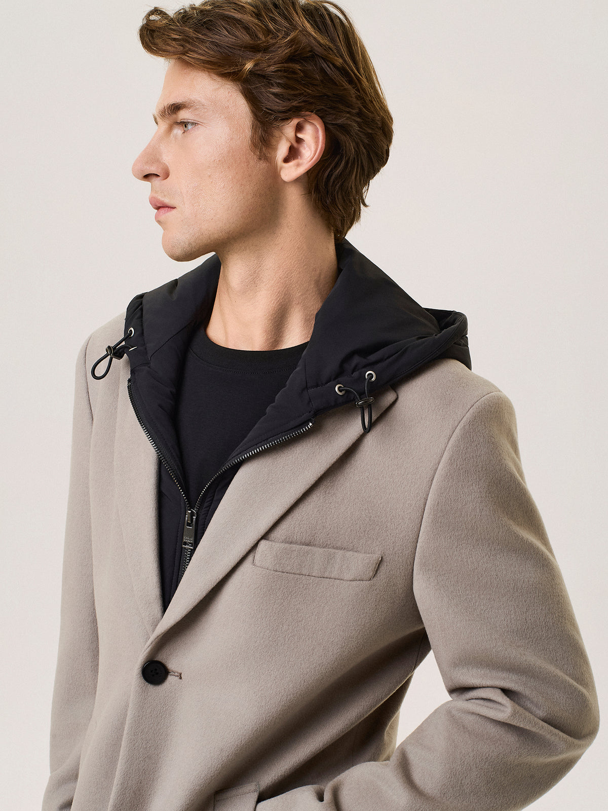 wool blend coat with removable nylon bib