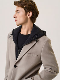 wool blend coat with removable nylon bib