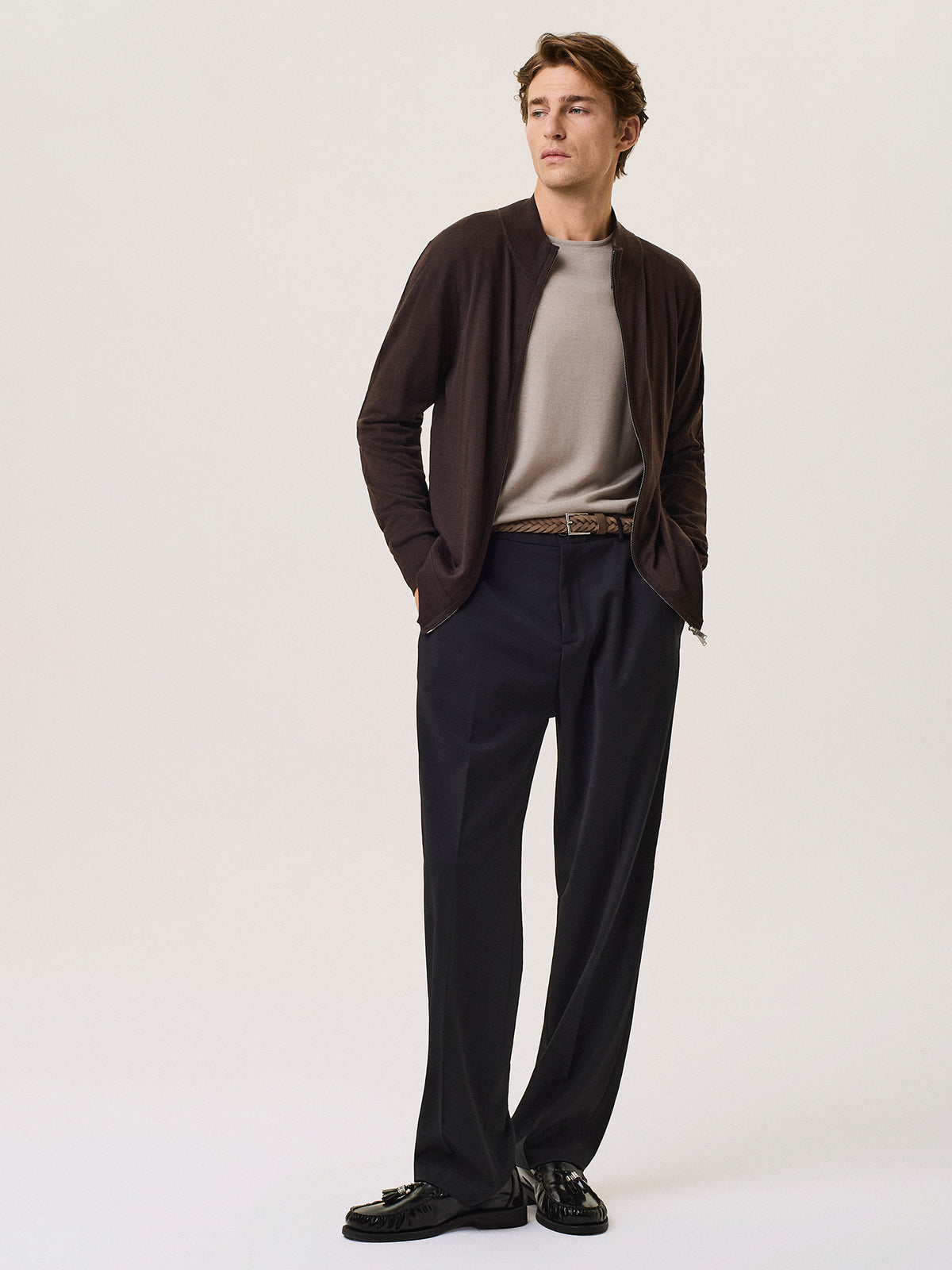 wool and silk full-zip cardigan