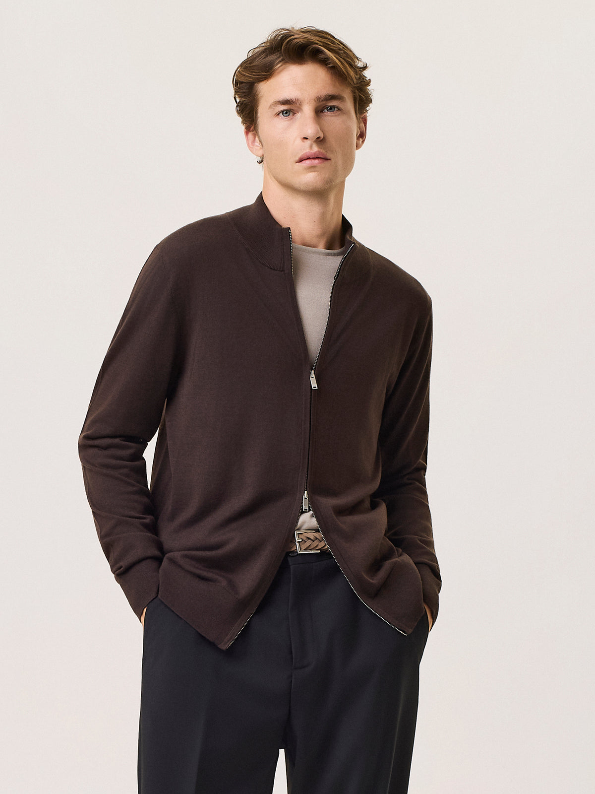 Cardigan full zip in lana e seta