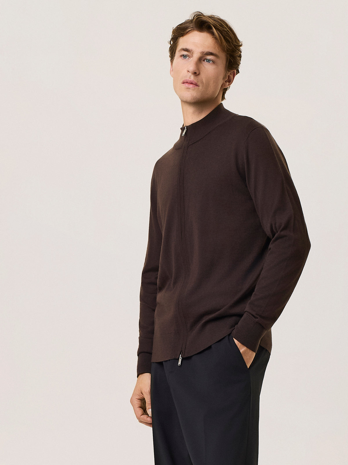 Cardigan full zip in lana e seta