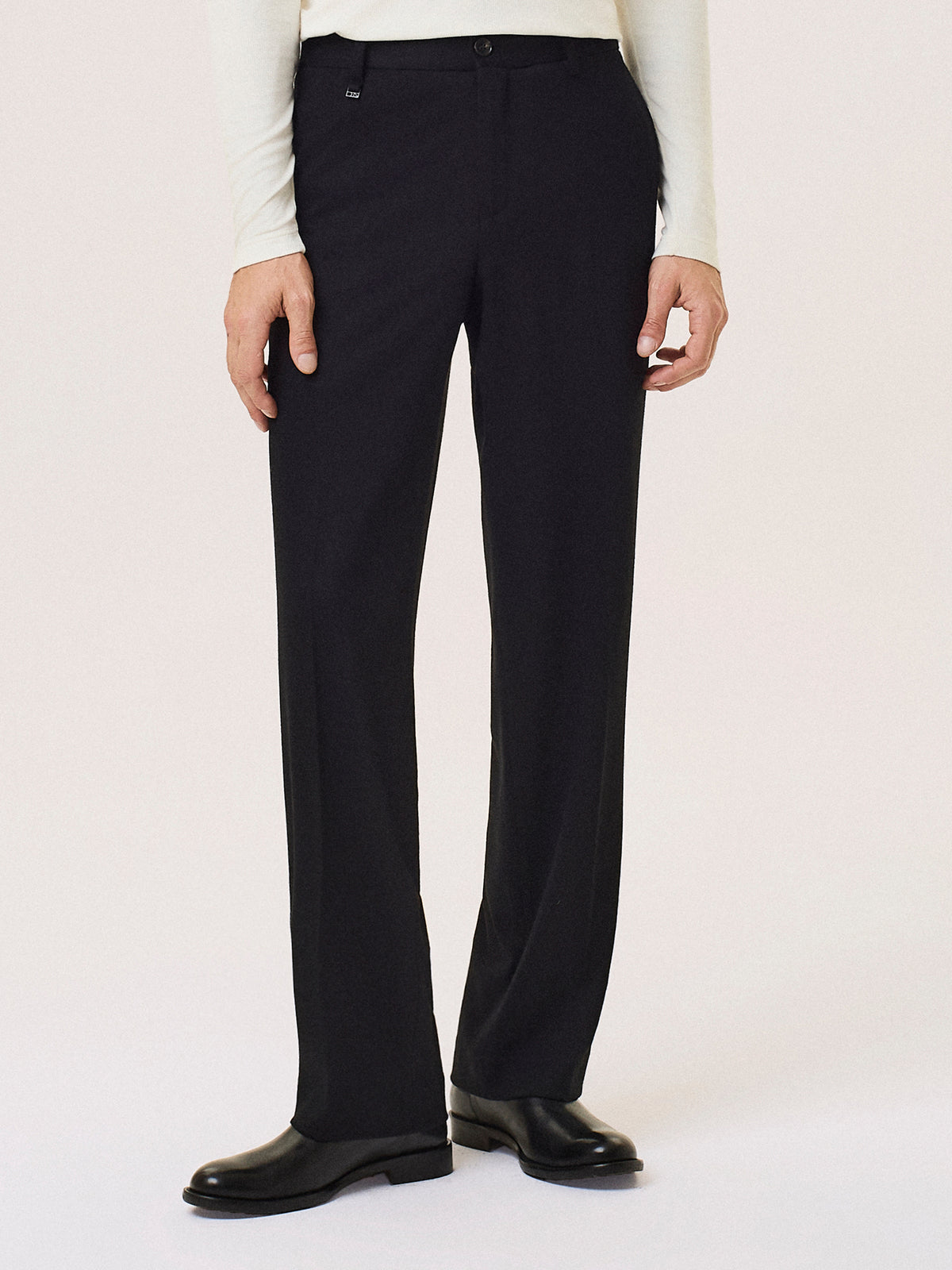Pantalone da uomo nero wide leg in misto viscosa e lana, David Naman