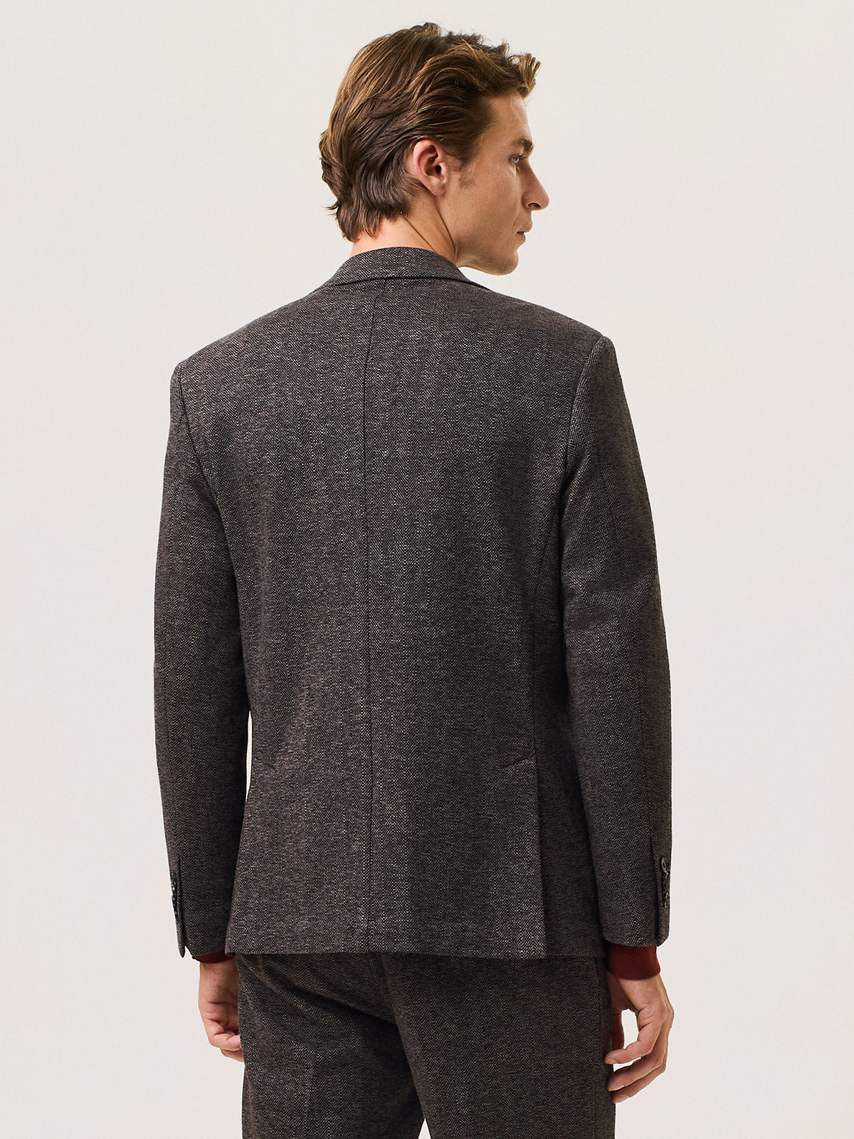 Giacca monopetto chevron in jersey misto lana