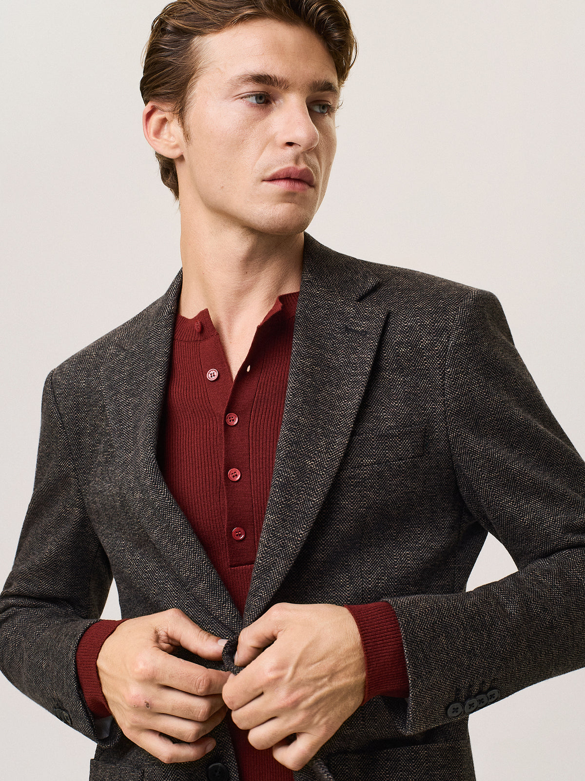 Giacca monopetto chevron in jersey misto lana