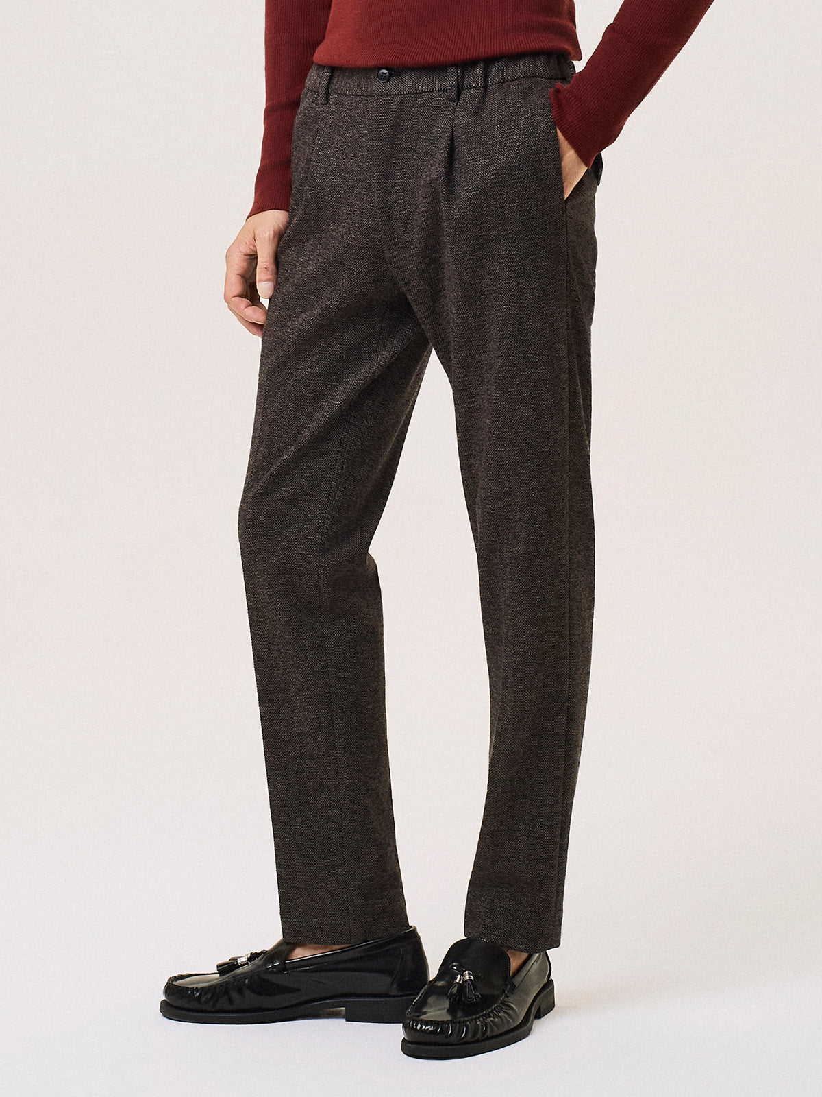 chevron wool blend jersey trousers