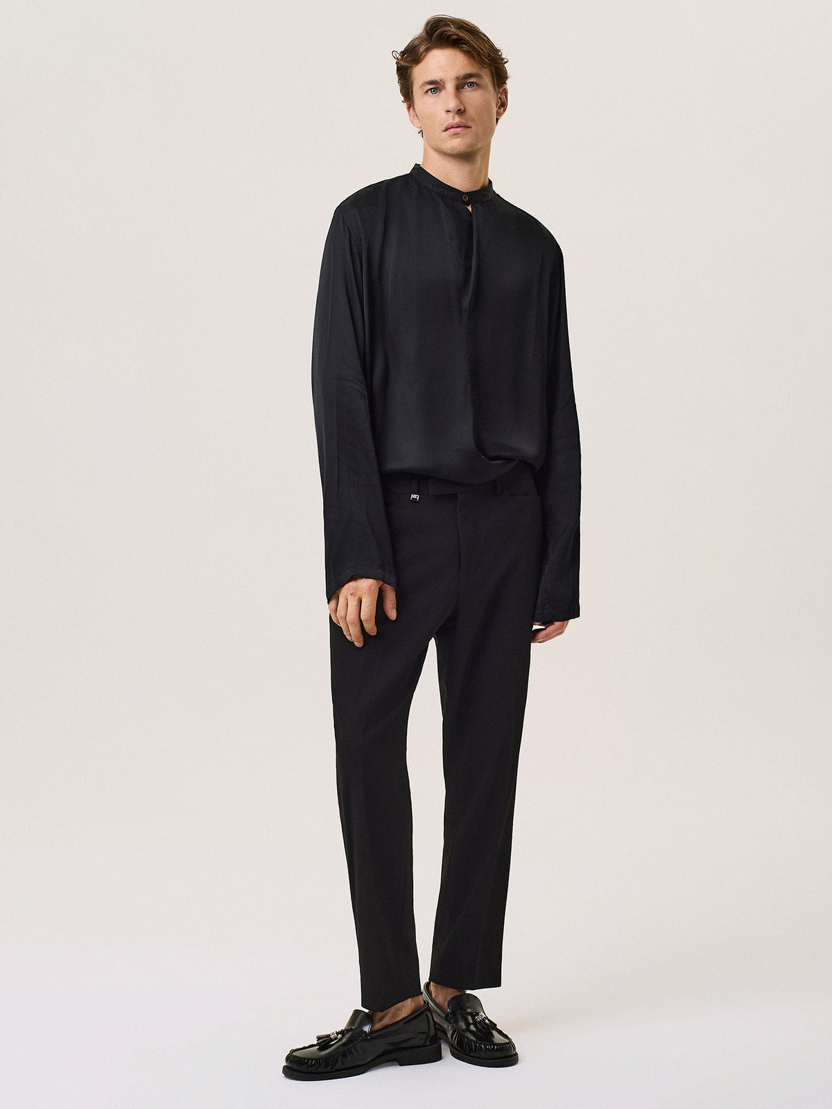fluid viscose shirt with mandarin collar