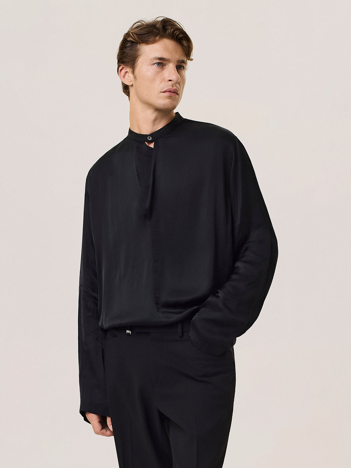 fluid viscose shirt with mandarin collar