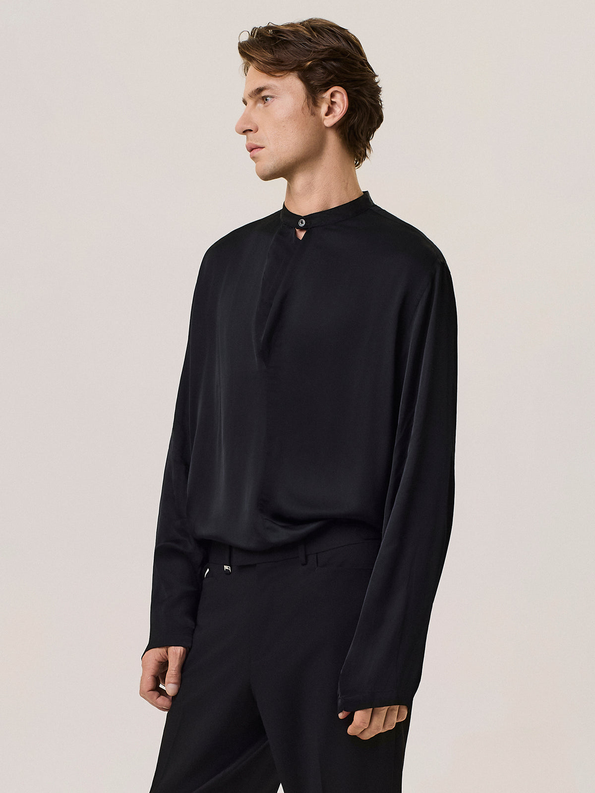 fluid viscose shirt with mandarin collar