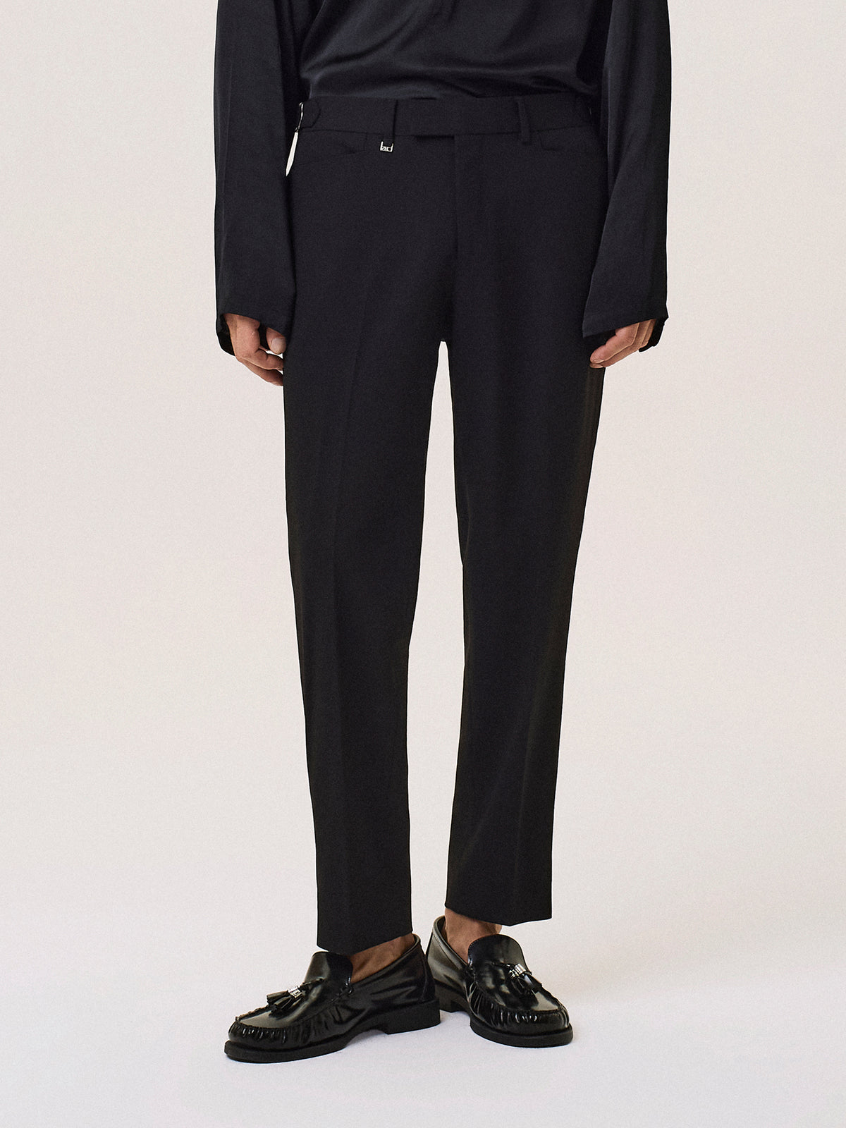 Wool and viscose blend tailored trousers with side adjusters