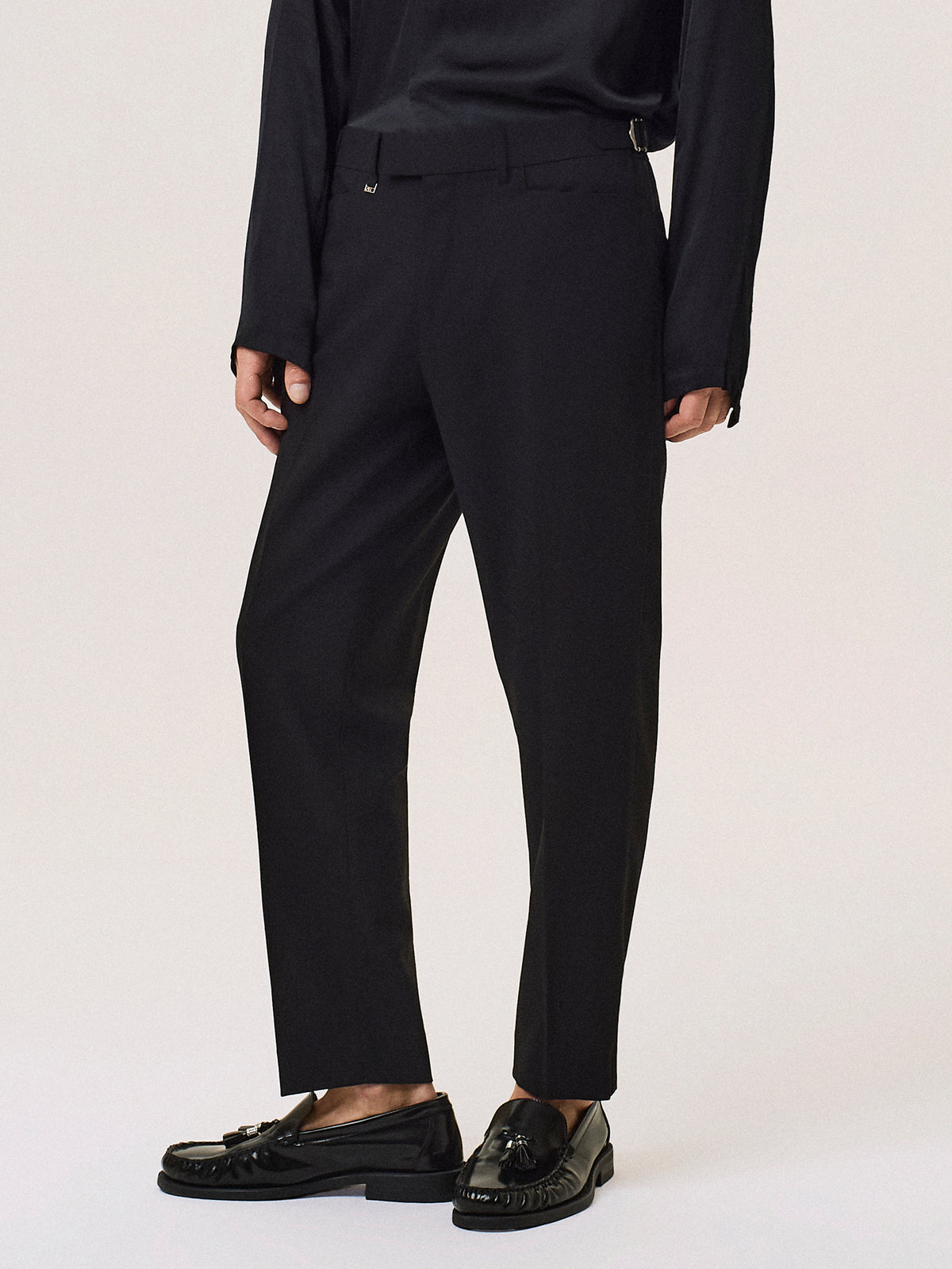 Wool and viscose blend tailored trousers with side adjusters