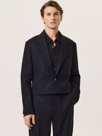 Giacca crop in misto lana vergine con filo lurex