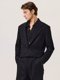 Giacca crop in misto lana vergine con filo lurex
