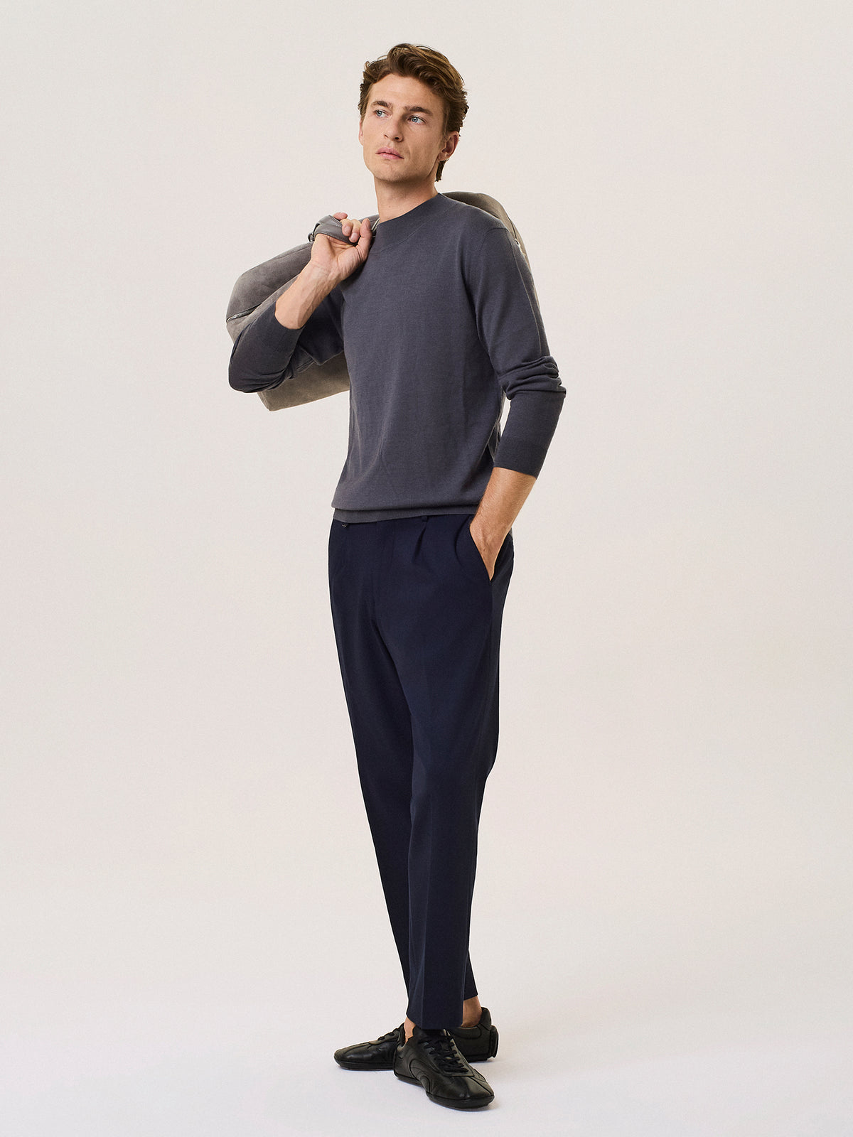 Merino wool and silk mock neck sweater