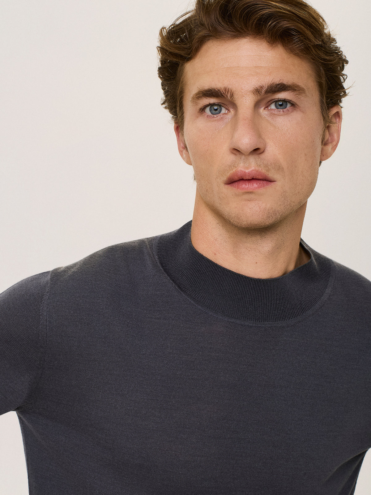 Merino wool and silk mock neck sweater