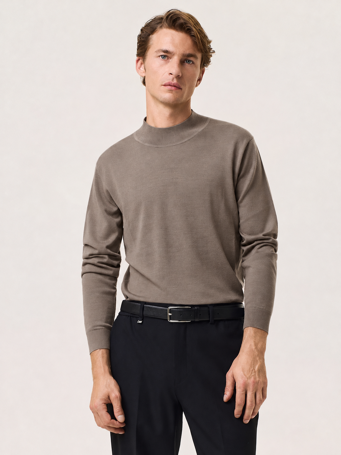 Merino wool and silk mock neck sweater