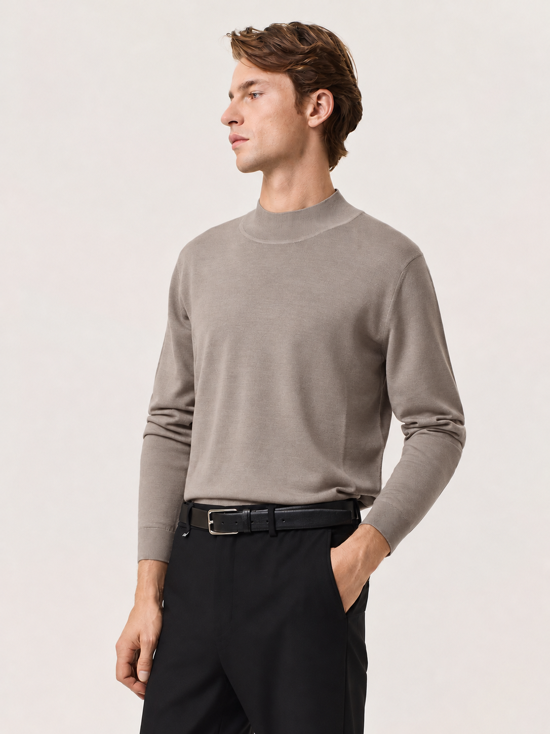 Merino wool and silk mock neck sweater