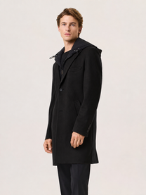 wool blend coat with removable nylon bib