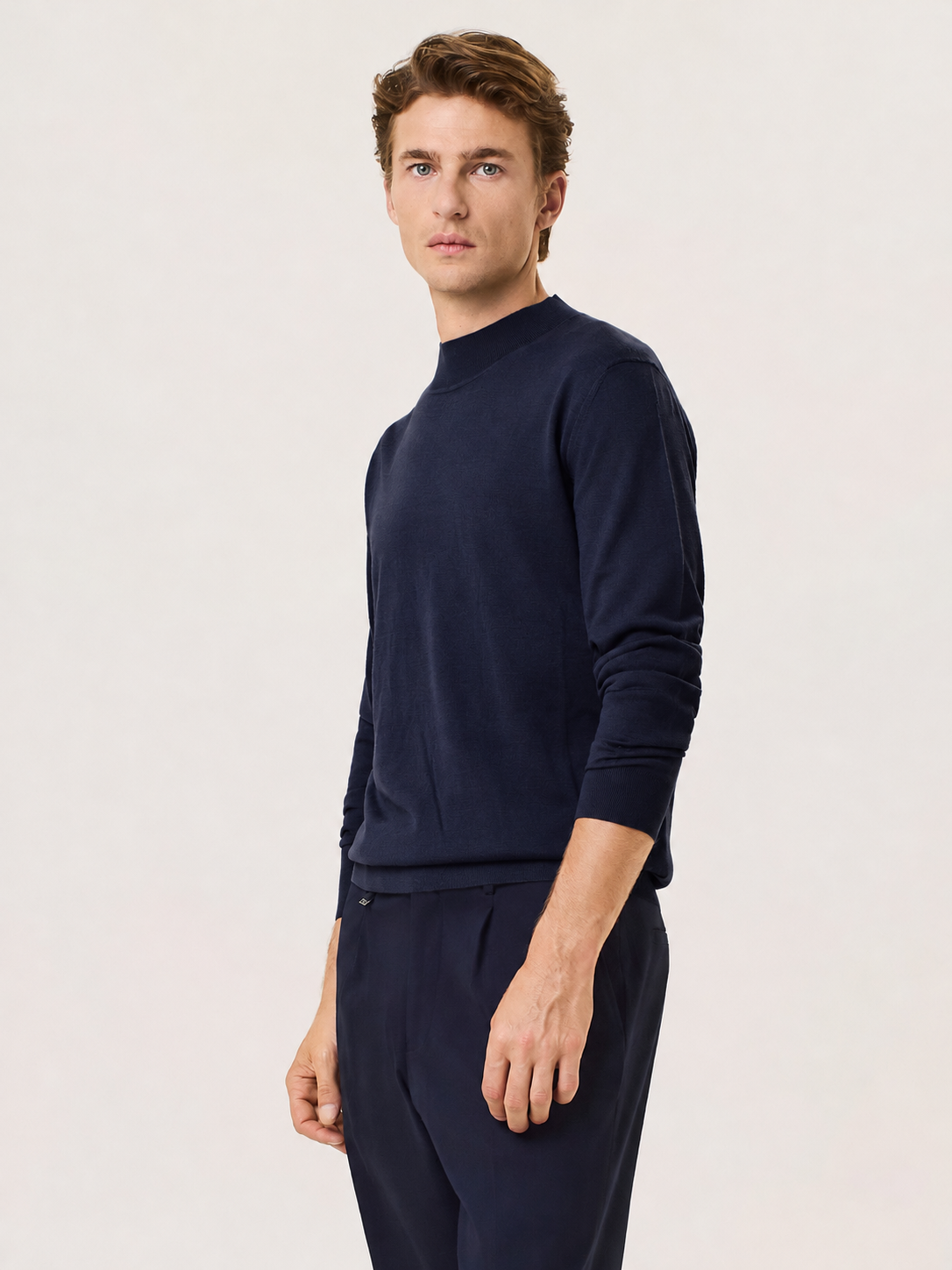 Merino wool and silk mock neck sweater