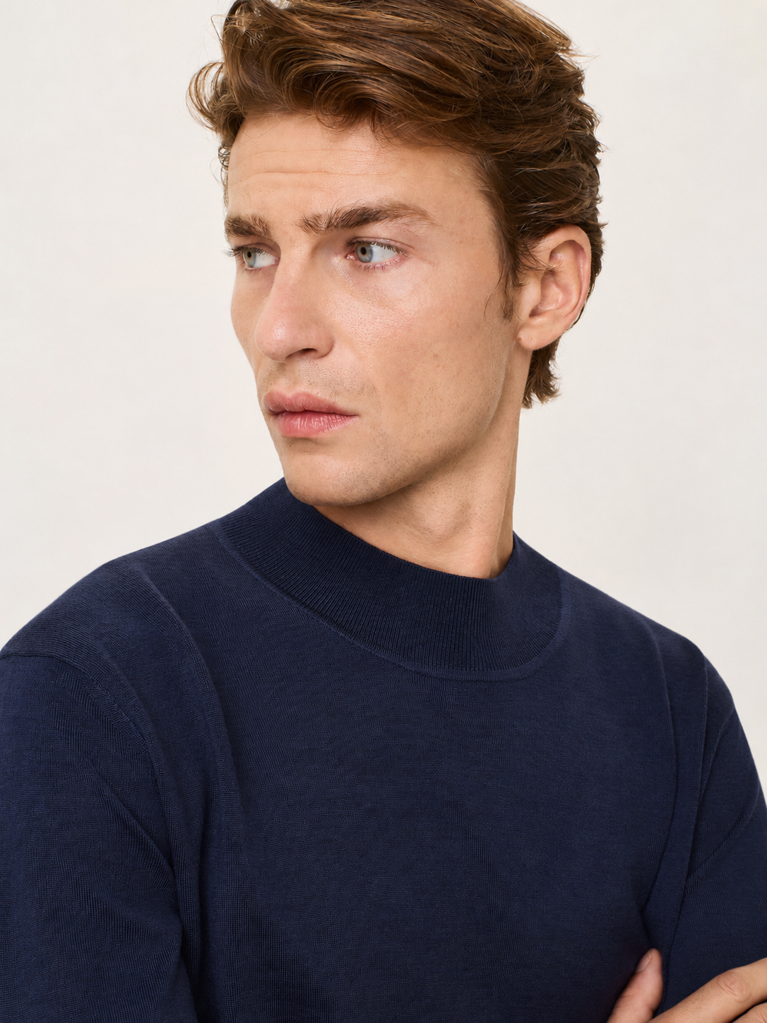 Merino wool and silk mock neck sweater