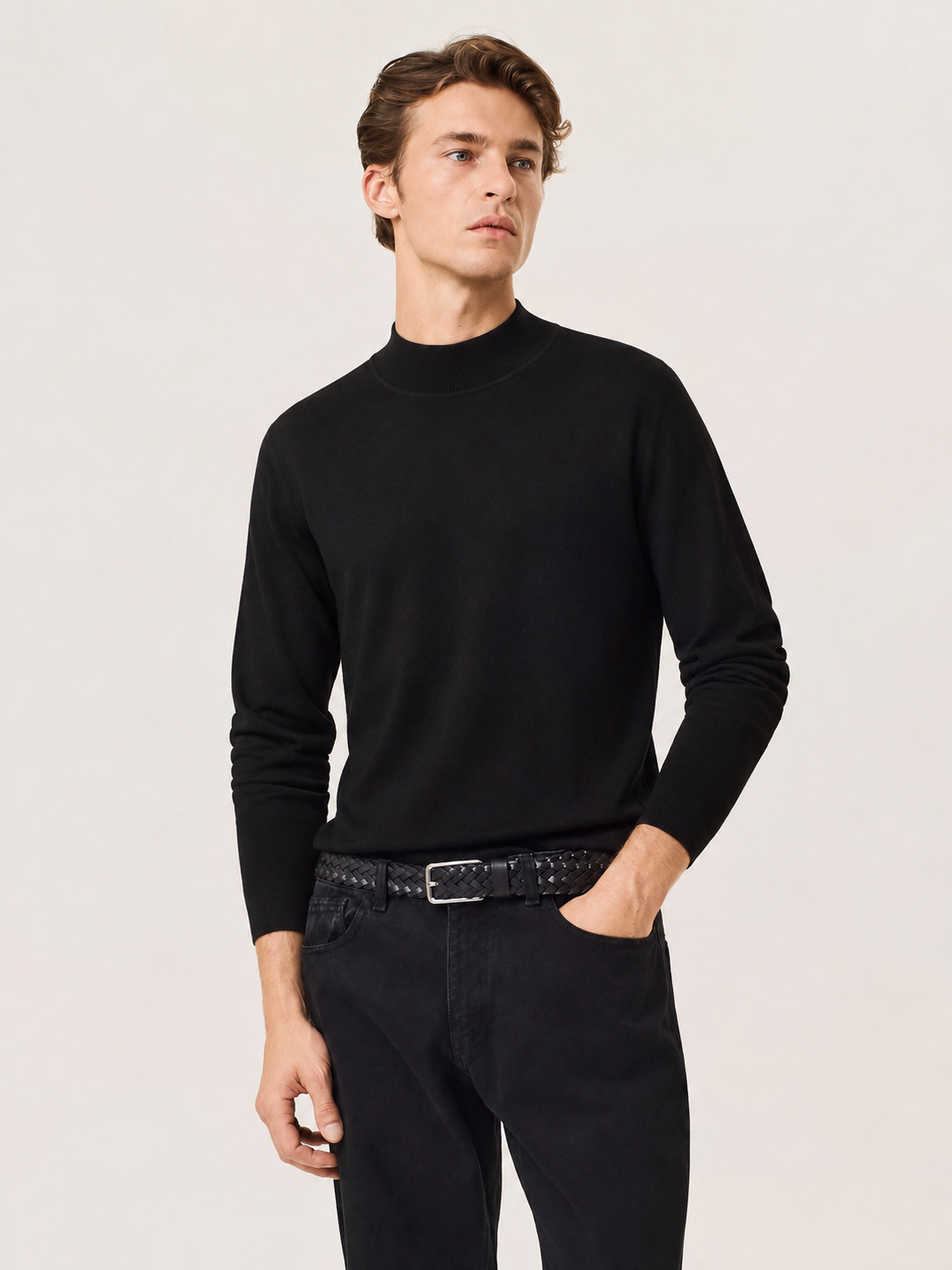 Merino wool and silk mock neck sweater