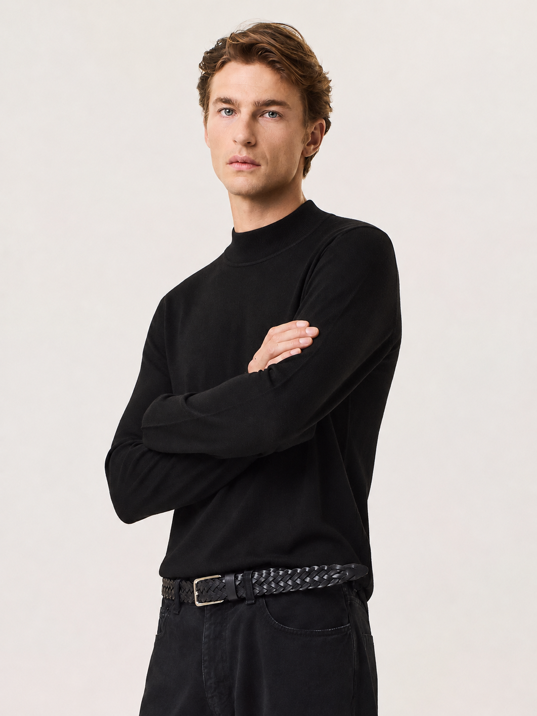 Merino wool and silk mock neck sweater